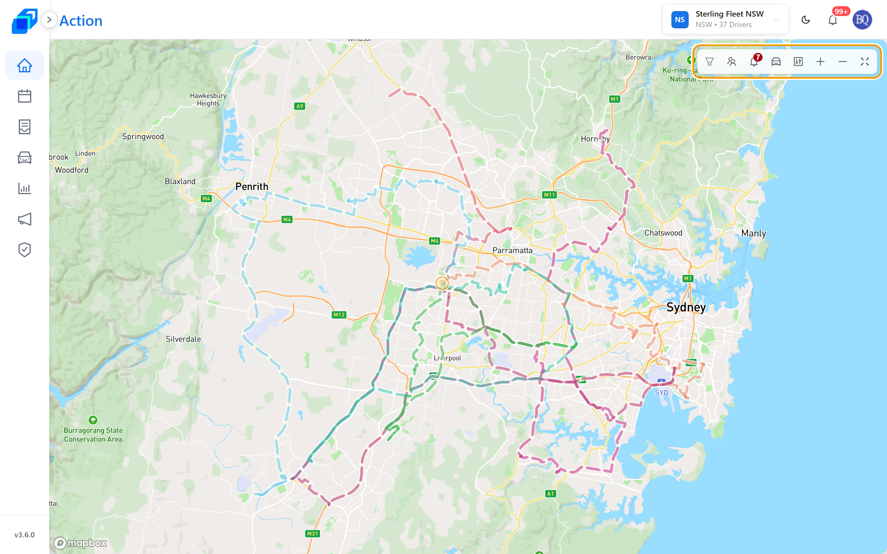 The eight map-toolbar buttons, in the order the list gives them