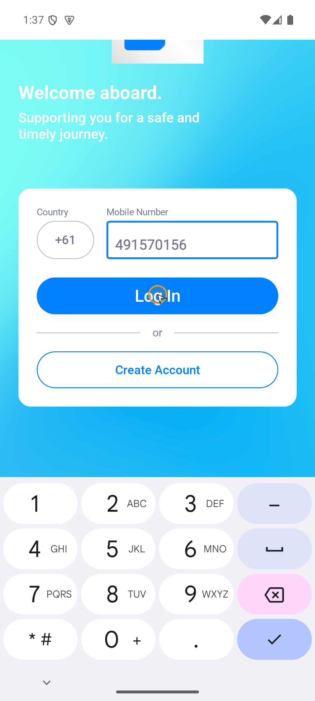 Tap Log In after entering your mobile number