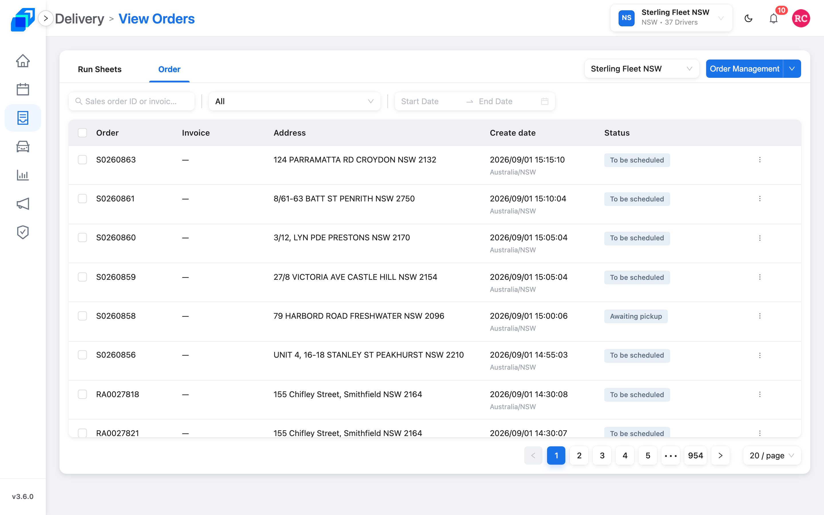 Order tab with the Order Management button