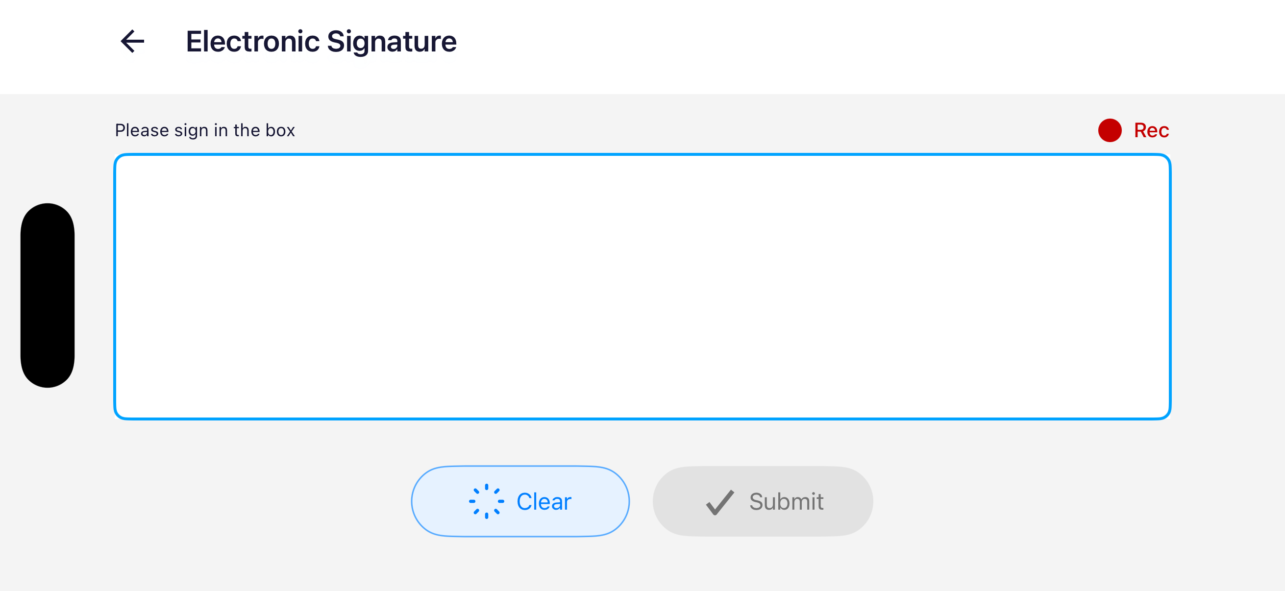 Electronic Signature screen with signature box and Submit