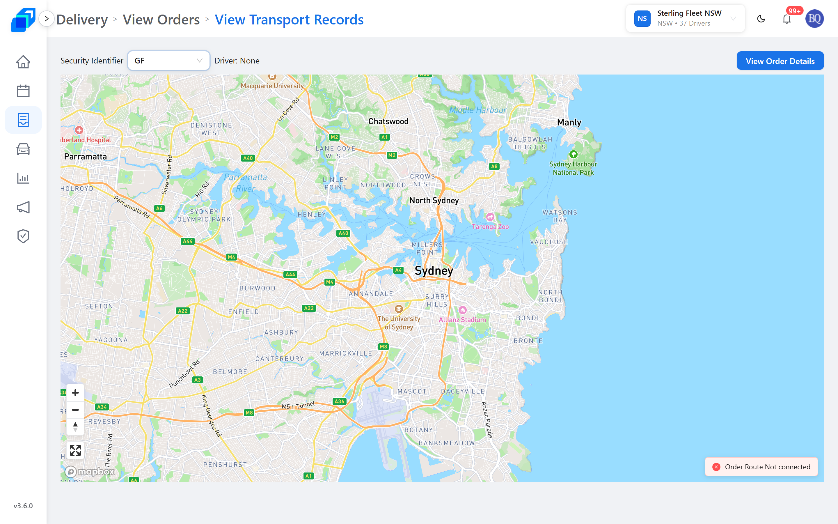 View Transport Records – Security Identifier, the connection badge and View Order Details