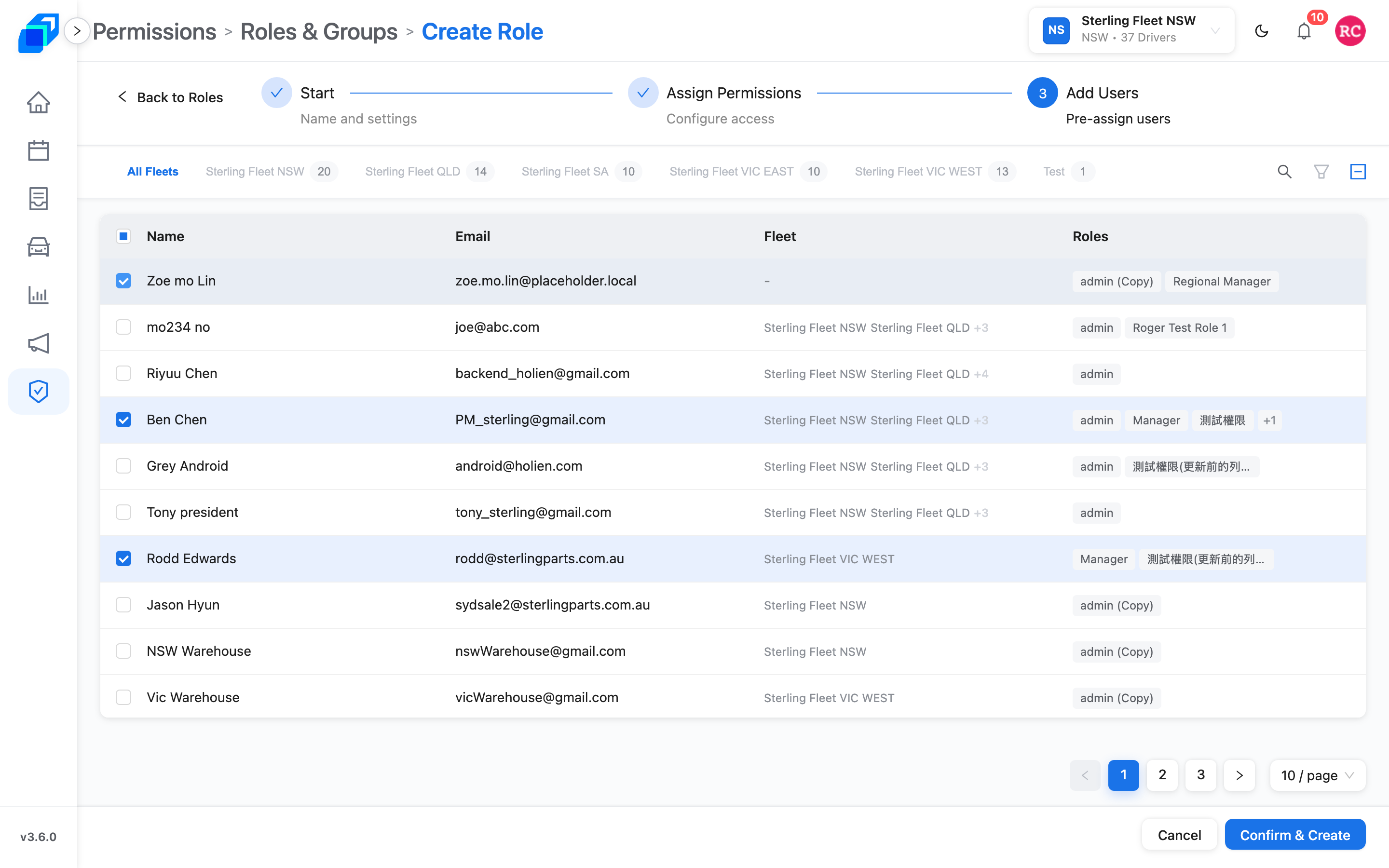 Add Users – extra people ticked, then Confirm & Create