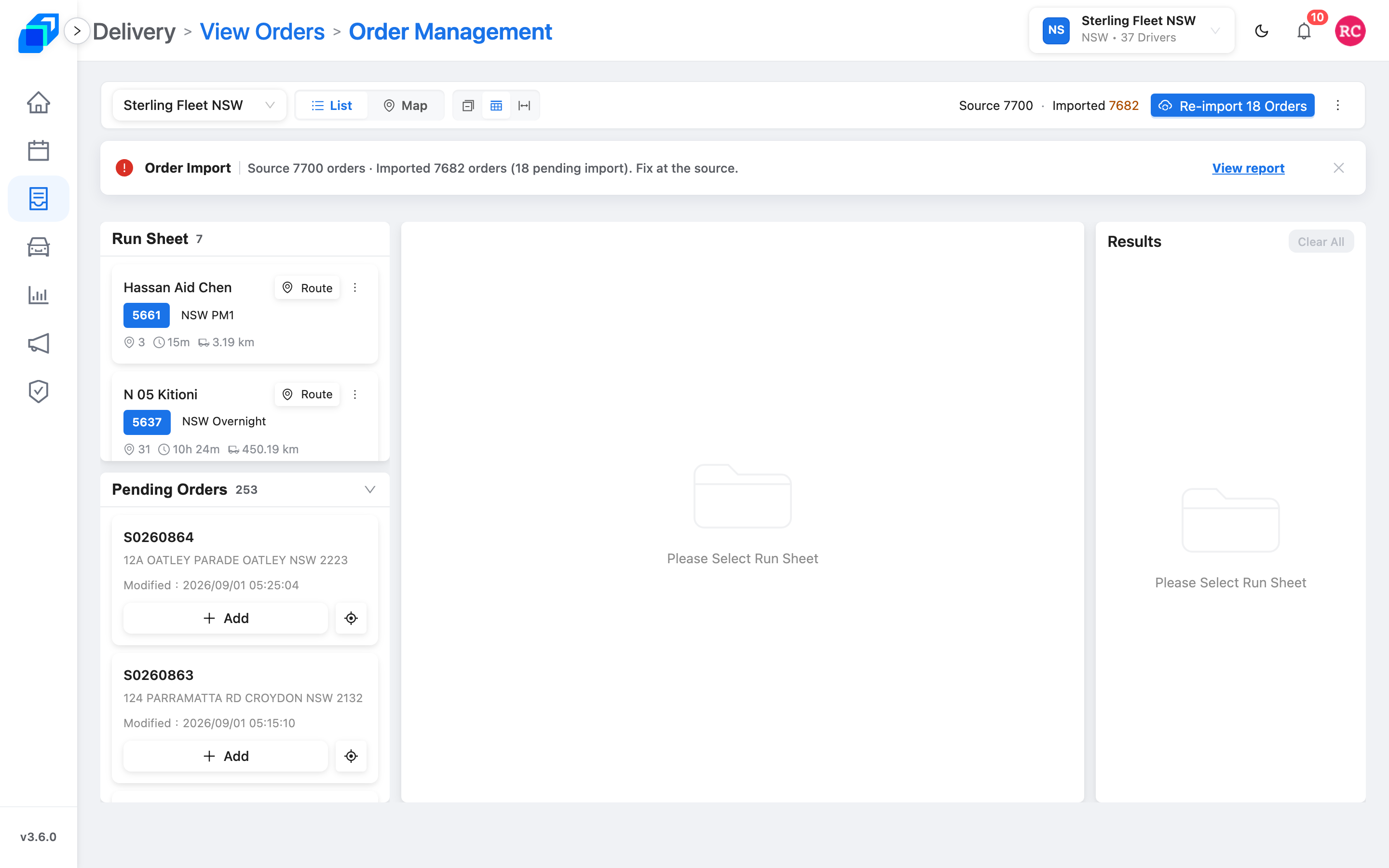 Order Management three-column board