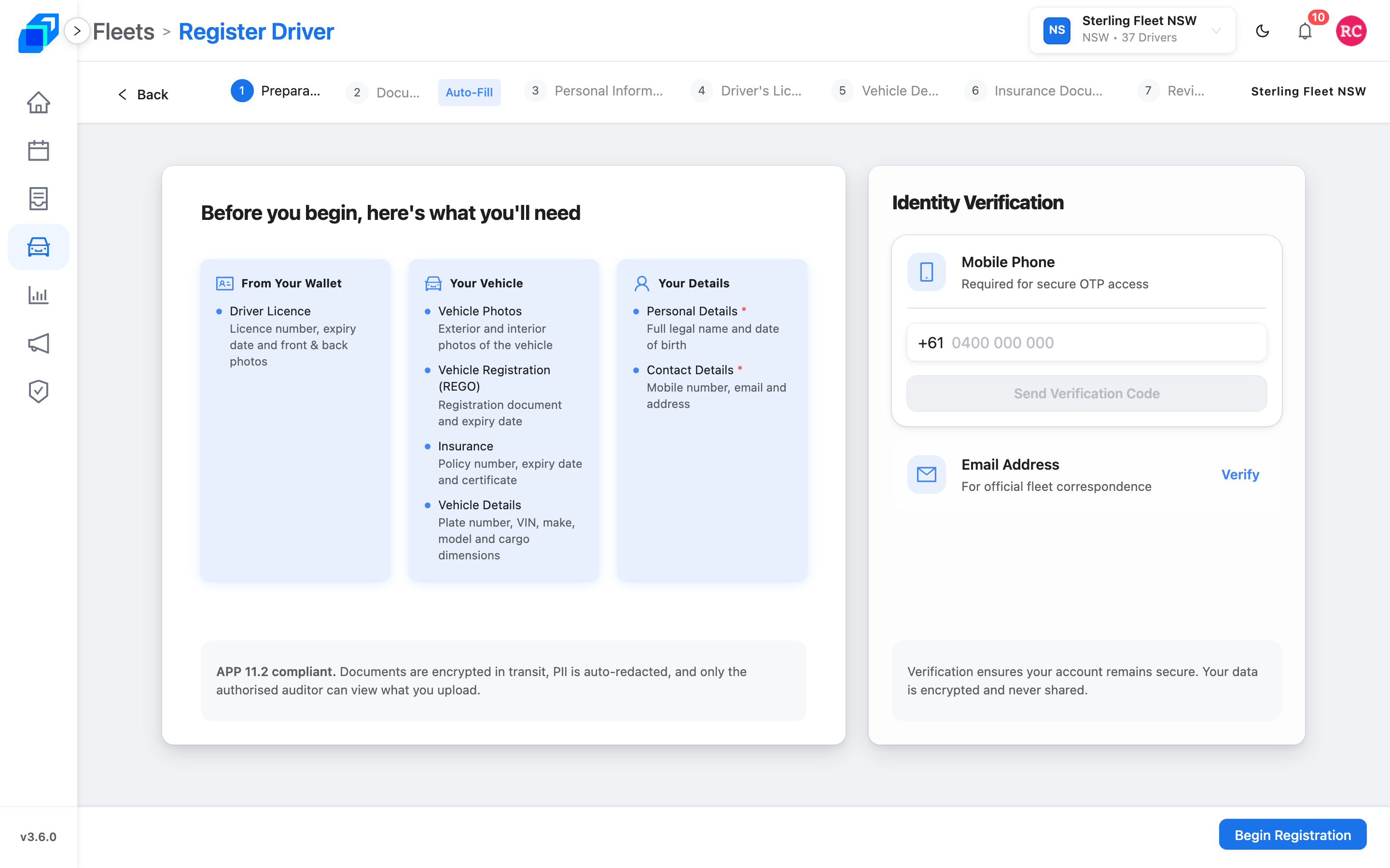 Register Driver – Preparation