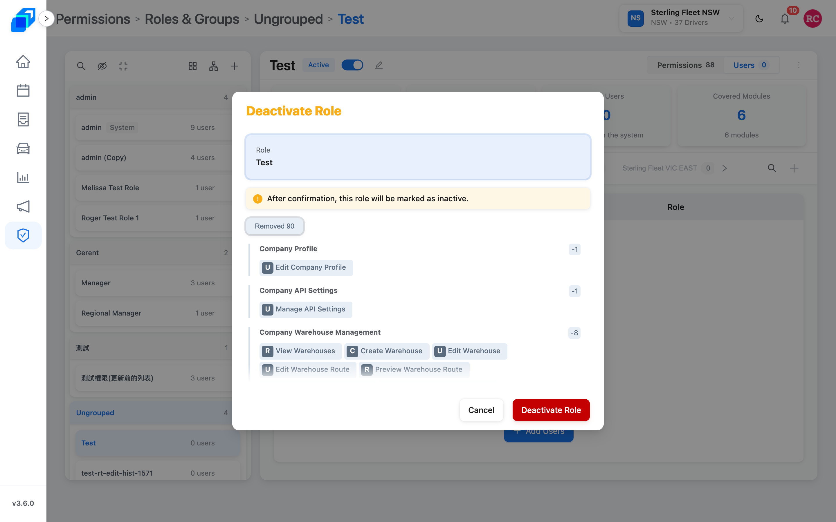 The same dialog on a role with no people – no user count and no Reassign to