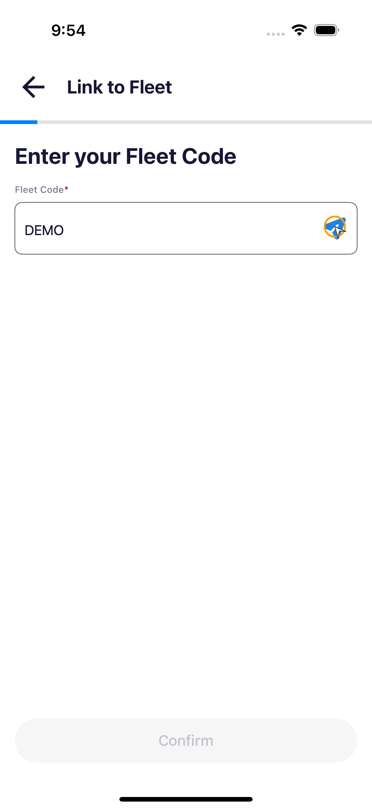 iPhone 的 Link to Fleet 畫面，已標示搜尋箭頭