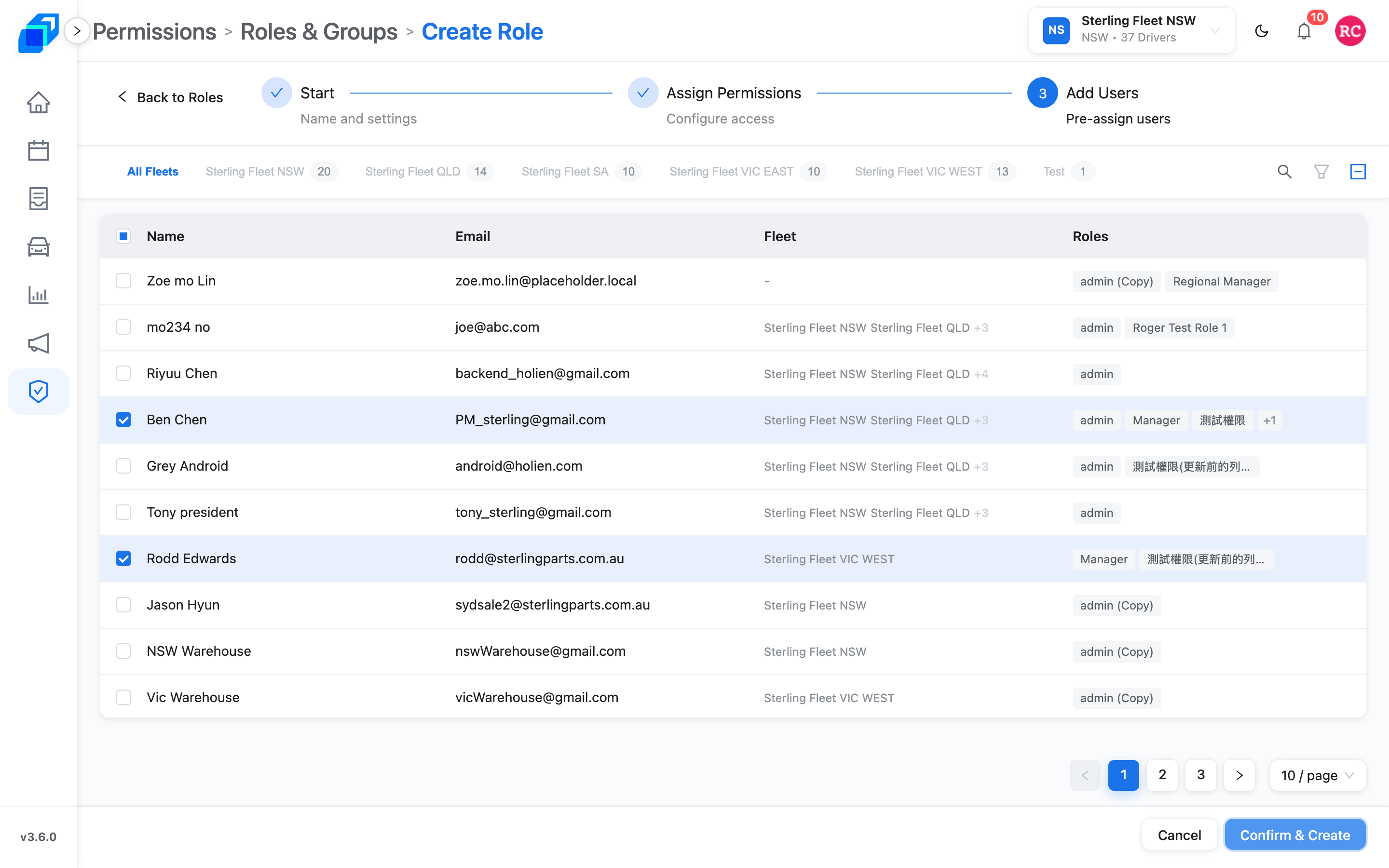 Add Users — 車隊晶片、名單、Confirm & Create